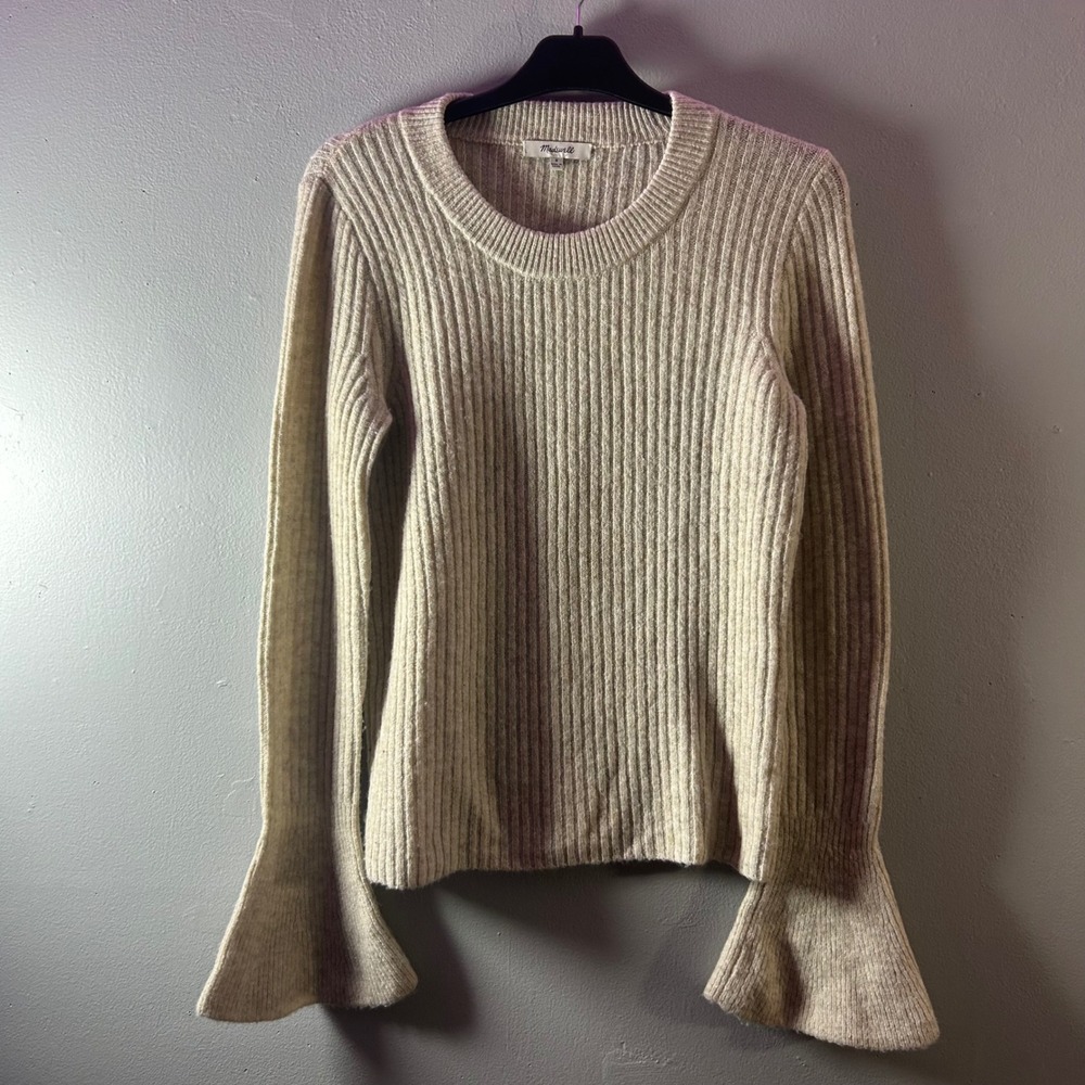 Madewell Ribbed Bell Sleeve‎ Sweater Oatmeal Knit Size S